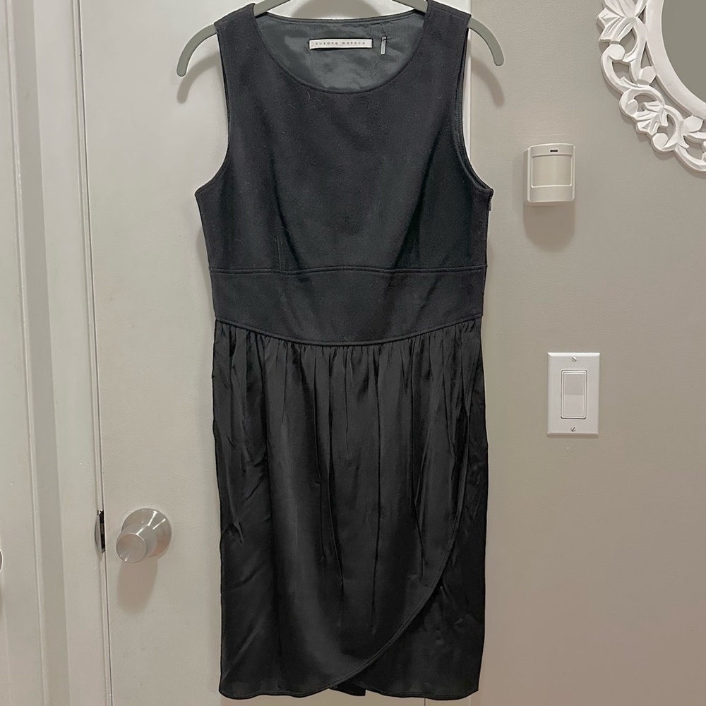 Susana Monaco Mixed Material Mini Little Black Dress 8 Sleeveless LBD Wool
